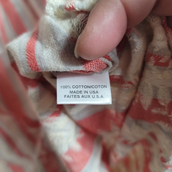 Misa LA Striped Embroidered Peasant Blouse Top Off the Shoulder Large Red Cream - Picture 8 of 9